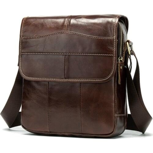 Vintage High-grade Genuine Leather Briefcase Mens Messenger bags Vintage Coffee Brown Cover Open Crossbody bag Mochila Satchel