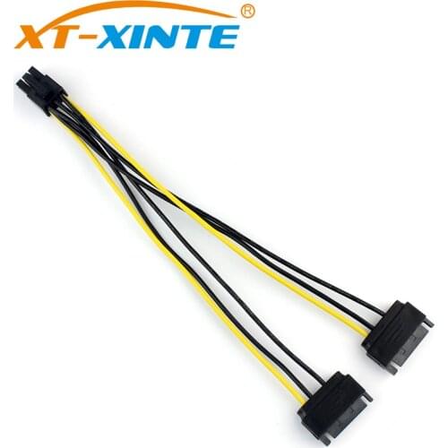 XT-XINTE Power Cable Dual SATA 15Pin Male to 6Pin Female PCI-Express Card Graphics Video Extension Cables Wire 20cm for Miner