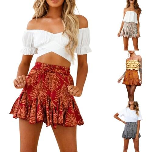 Womens Mini Pleated Skirts, Bohemian Elastic High Waist Drawstring A-Line Short Skirts
