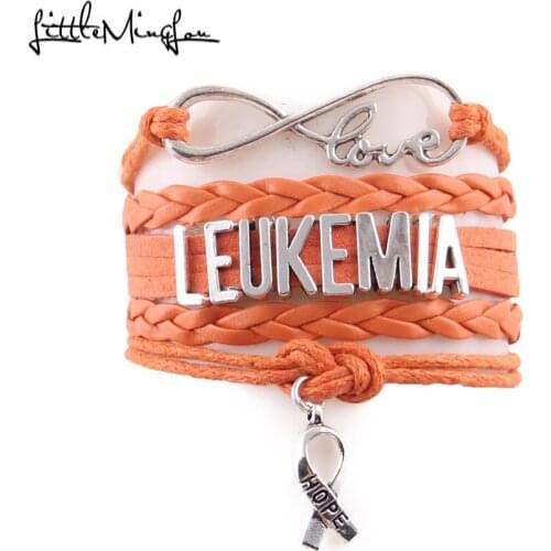 Little Minglou Infinity hope leukemia bracelet ribbon charm Awareness leather wrap men bracelets & bangles for women jewelry
