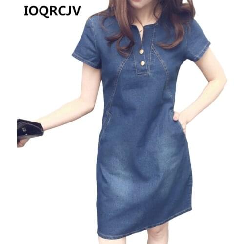Korean Denim Dress For Women 2020 New Summer Casual Jeans Dress With Button Pocket Sexy Denim Mini Dress Plus Size 5XL R183