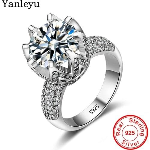 Yanleyu Luxury Big 4 Carat CZ Diamant Wedding Rings for Women Genuine 925 Sterling Silver 5A Zircon Engagement Jewelry PR203