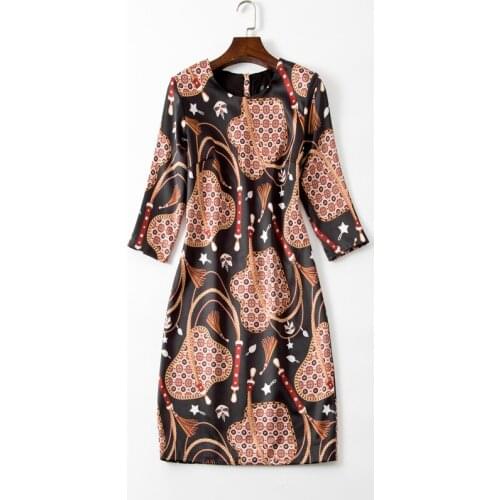 Vintage Paisley Pattern Print Women Dress Elegant O-Neck Half Sleeve Sheath Dresses 3184