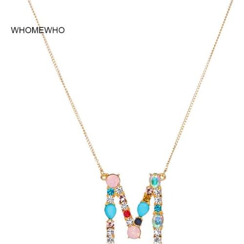 Gold Chain Resin Stone Bamboo 26 Letters Alphabet A-Z Minimalist Initial Pendant Necklace Korean Fashion Party Club Neck Jewelry