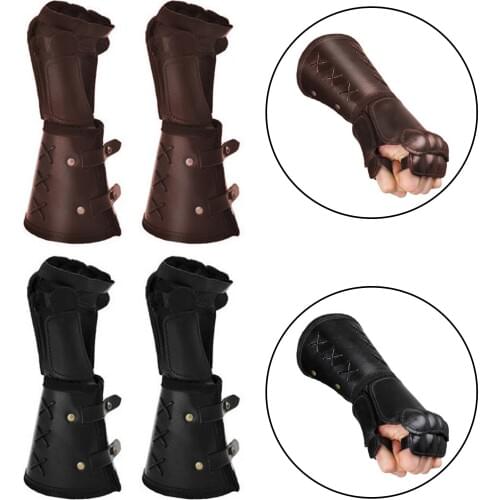 1Pair Retro Medieval Retro Gauntlets Leather Arm Cuff Armor Vambrace Cosplay Steampunk Armor Wrist Bandage Bracer