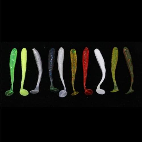 10 PCS Colorful Artificial Worm Fishing Lures T Tail Earthworm Grub Baits Luminous Soft Baits for Fisherman Saltwater Freshwater