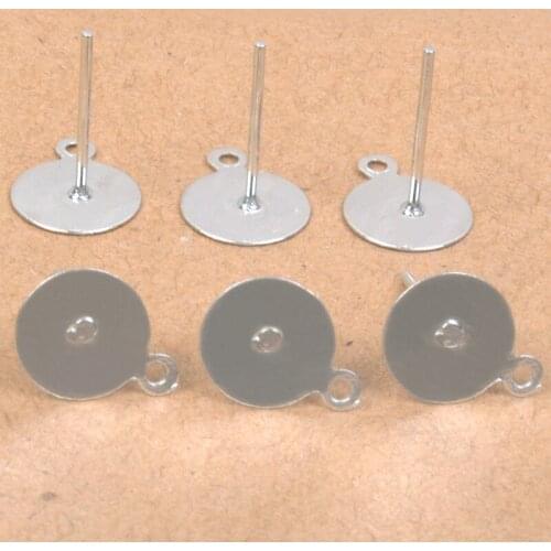 100pcs/lot 6 8 mm Rhodium Stainless Steel Blank Earring Stud Base Fit Cabochon Cameo Settings DIY Jewelry Making Accessories