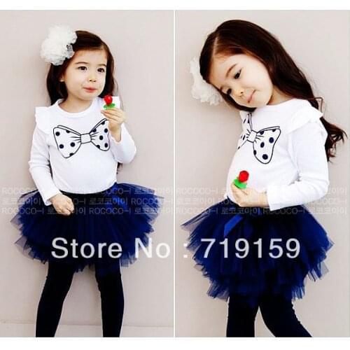 2017 spring autumn fashion polka dot bowknot long-sleeve cake tutu princess dress child stripe tutu dresses free shipping
