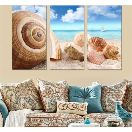 Shells on Beach Landscape Canvas Painting Art Oil Picture Posters and Prints Wall Canvas Art Modular Painting NO Frame 3 Pieces