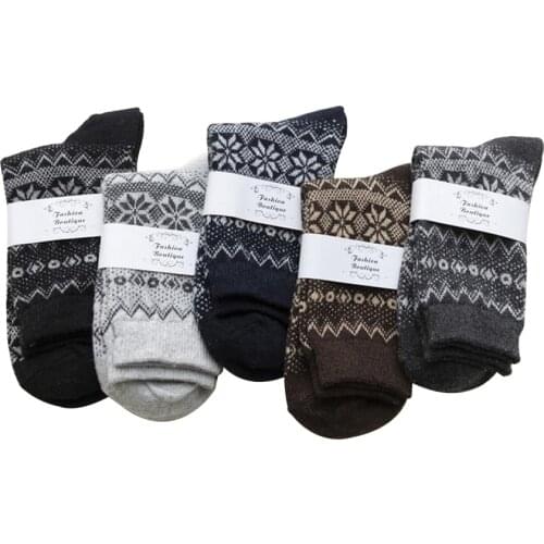 5 Pack Mens Cotton Vintage Winter Soft Warm Cold Knit Wool Flower Pattern Socks Gift