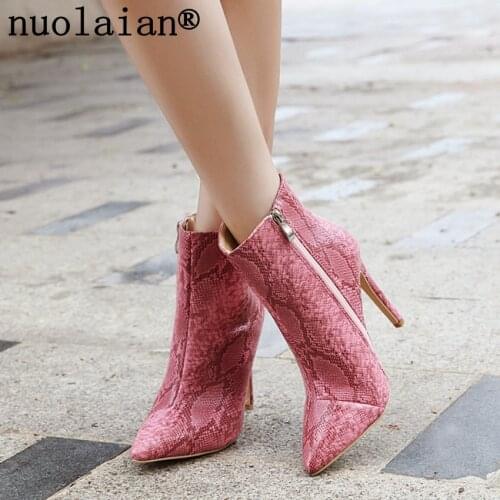 Faux Snake Leather Ankle Boots Women High Heels Winter Boot Dress Footwear Woman Sock Boots Womens Shoe Ladies High Heel Shoes