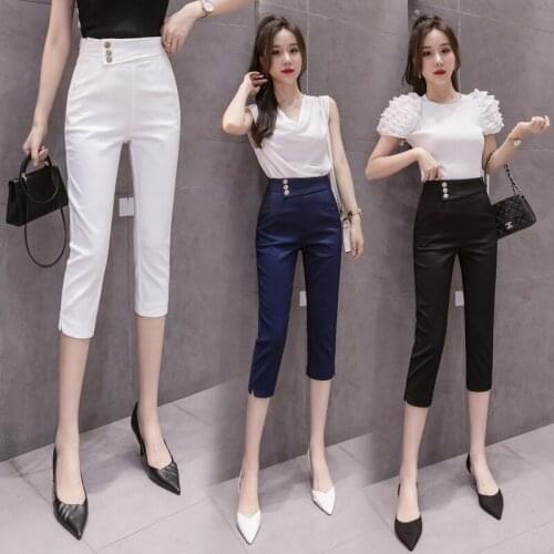Professional womens breasted casual suit pants womens 2021 summer high waist thin cropped trousers casual feet pants