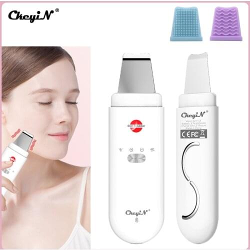 CkeyiN Ultrasonic Skin Scrubber Ion EMS Face Scrubber Spatula Blackhead Remover USB Rechargeable Facial Deep Cleansing Lifting