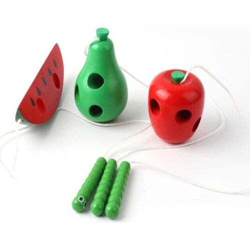 Wooden Threading Toy Insects Eat Fruit Cheese Maze Toy Wooden Puzzle Enlightenment Game Toys Baby Kids Montessori Teaching Aids