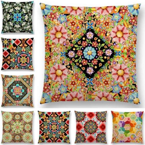Hot Sale Beaux Art Boho Millefiori Geometric Floral Pattern Festival Mandala Elizabethan Pastel Flower Cushion Cover Pillow Case