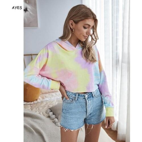 Early Autumn Tie Dye Hoodies Sweatshirt Top Women Girls Fashion Long Sleeve Pullover Hooded Sweatshirts Short Hooded Hoodie 2020