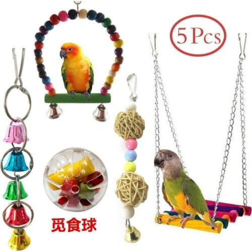 Parrot Bite Toy Pet Bird Toy Parrot Toys Swing Bell String Vine Bal Bite String Foraging Ball 5-Piece Set