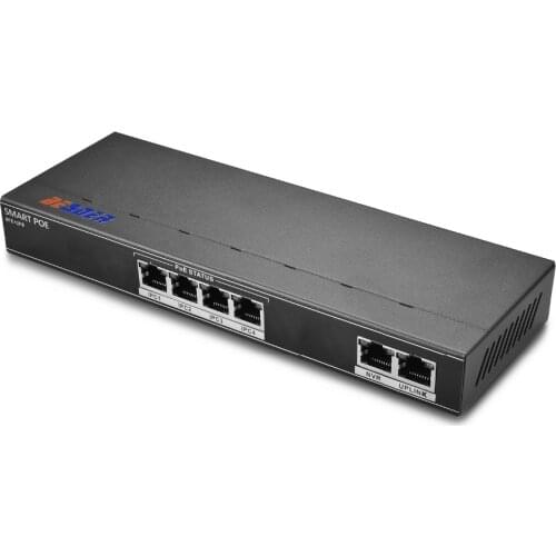 BESDER 4CH POE Switch 6 Port 10/100 Mbps Ethernet Switch 250 signal transmission 4 POE Ports 1 NVR+ 1 Uplink Port 802.3af/at