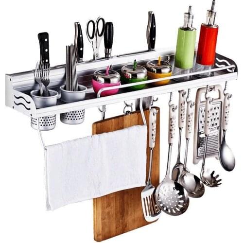 Space Aluminum Kitchen Storage Holders & Racks Kitchen Shelf Holder Tool Flavoring Rack Spice Rack Wall Mounted F