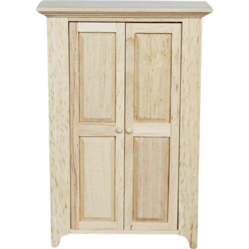 1/12 Scale Doll House Handmade Rustic Vintage Wooden Double Open Wardrobe Bedroom Living Room Closet Decorative