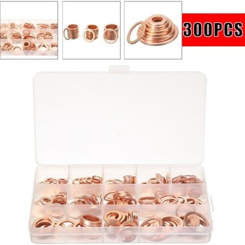 300pc/box M5 - M20 Copper Washers Gaskets Rings Sealing Ring Assortment Copper Seals Oil Drain Plug Machinery Equipment Tool