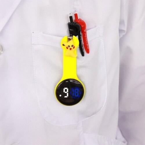 Fashion LED Nurse Pocket Watch Girls Cute Cartoon Silicone Brooch Tunic Digital Doctor Watch Medical Gift