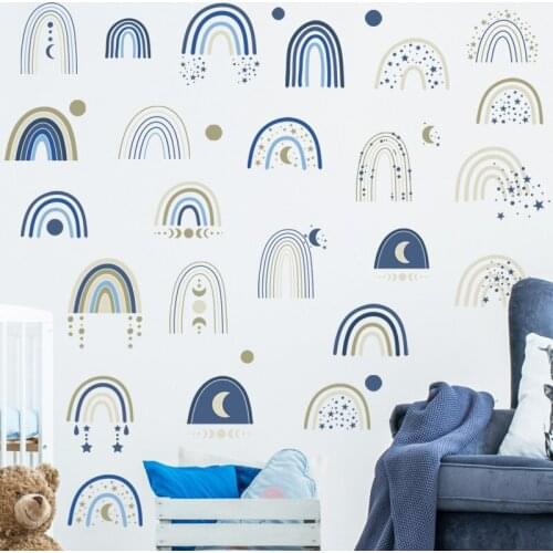 Cartoon Blue rainbow wall sticker child kids room Bedroom background wallpaper Art decals for home Beautify decoration stickers