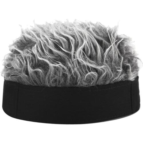 Men Women Novelty Hip Hop Beanie Hat with Spiked Fake Hair Funny Retro Short Melon Wig Skull Landlord Cap Adjustable Streetwear