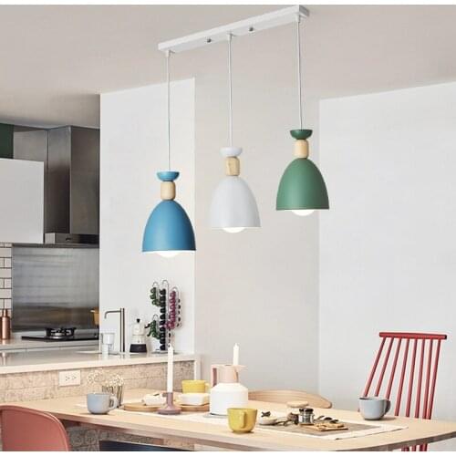 Nordic LED Pendant Lights Macaron Wooden Wrought Iron Modern Lamp For Living Room Bedroom Kitchen Dining Hanging Decoration New