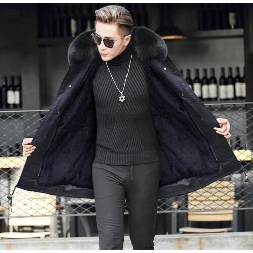 2021 New Mens Real Fox Fur Coat Fashion Rex Rabbit Fur Lining Thick Leather Jacket Mens Jacket Coat