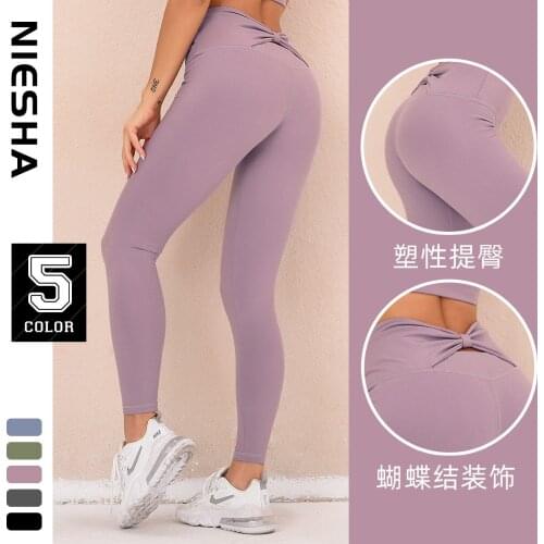 New type of naked feeling and quick drying hip lifting tights womens bowknot hip lifting Fitness Yoga Pants