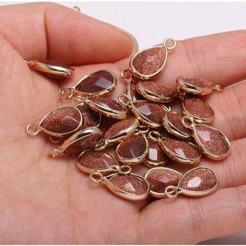 Natural Stone Faceted Gold Sand Stone Pendants Water drop shape Charms for Jewelry Making Diy earring necklace accessories