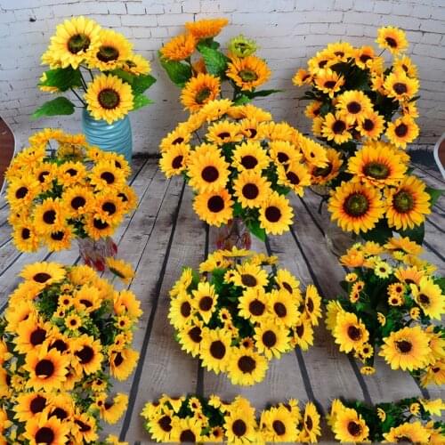 Autumn Yellow Sunflower Silk Artificial Flowers Bouquet For Wedding Home Decorations Office Party Garden Decor