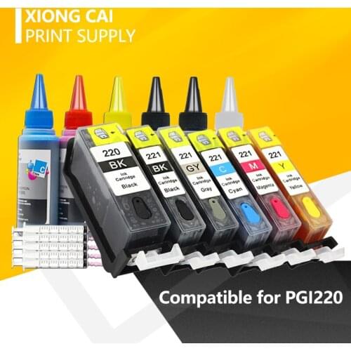 PGI220 CLI221 with chip refillable Ink cartridge for canon MP640 MP620 MP560 MX870 MX860 printer PGI-220