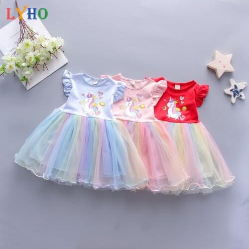 Little Girls Pony Tutu Dress For children Clothing Summer Gauze Princess Rainbow Unicorn Dress Kids Baby Vestidos Birthday Gift