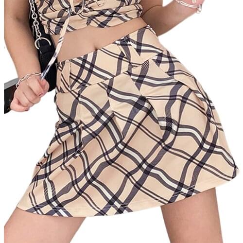E girl Casual Y2K Checkered Pleated Skirts Plaid High Waisted Arygle Mini Skirts Women Korean Preppy Streetwear Summer Skirts
