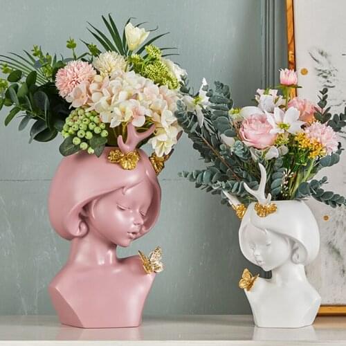 SIMPLE ART LUXURY ANTLER GIRL VASE DECORATION MODERN HOME LARGE PORTRAIT SCULPTURE FLOWER ARRANGEMENT CONTAINER HOME DECORATION