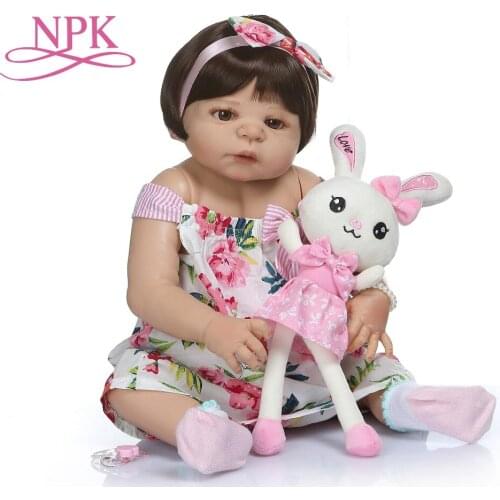 NPK 56CM 0-3M real baby size baby girl in tan skin color full body silicone bebe doll reborn Bath toy dolls