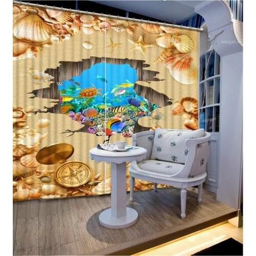 Custom 3d cortinas para sala de luxo 3d seabed modern curtains for living room window curtains embroidered sheer curtains