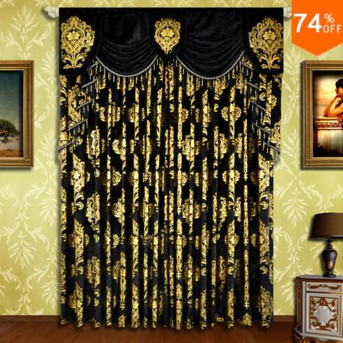 Christmas Black curtain Embroidery noel Golden flowers velvet bear eyelet curtains bedroom Curtain christmas Rod black curtains
