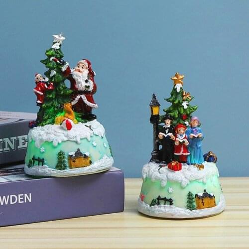 Christmas Resin Crafts Music Colored Lights Decorative Ornament Christmas Tree Music Box Home Decoration Holiday Gifts For Kids