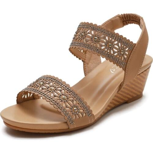 Summer Women Sandals Vintage Wedge Sandals Woman Hollow Flower Design Platform Sandals Soft Roman Style Fashion Ladies Shoes
