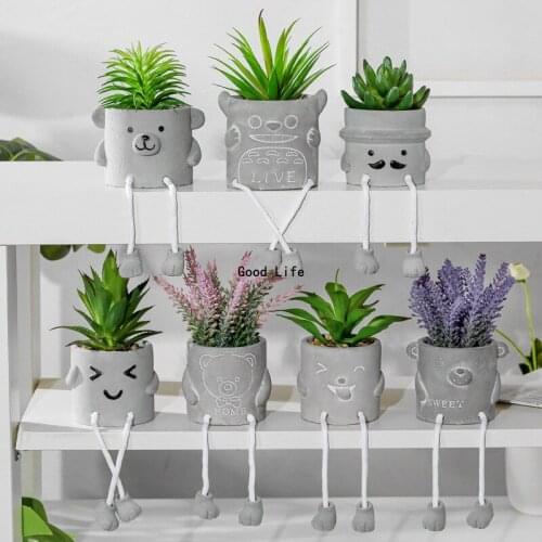 Nordic Simulation Succulent Potted Plants Creative Legged Doll Cement Flowerpot Cactus Fleshy Indoor Living Room Decoration