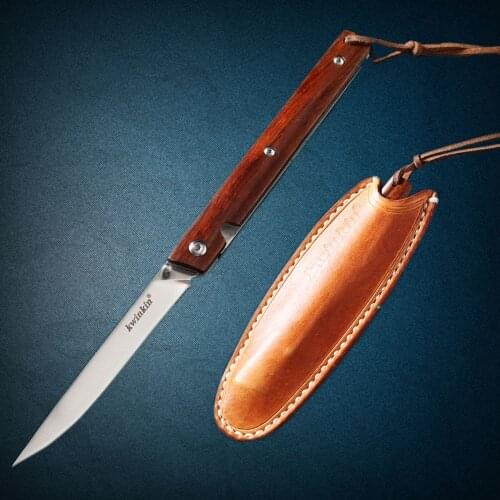 Kwinkin 3.5"m390 steel solid wood handle portable folding knife outdoor camping self defense survival tactical EDC tool