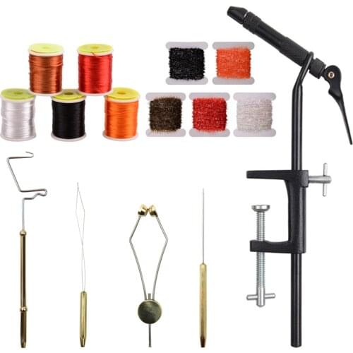 Steel Fly Tying Vise with Dubbing needle Rotary whip finisher bobbin threader holder set with Multicolor Fly Fishing Tying line