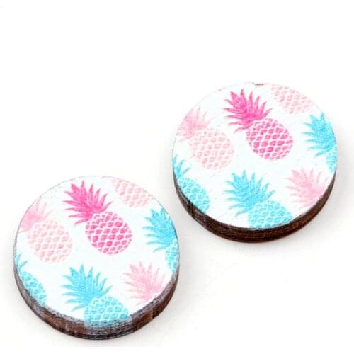 Unique 3D Pineapple Embossed 16mm Round Coloured Drawing pattern Laser Cut wood Cabochon DIY for Rings, Earring,Brooch,Necklace
