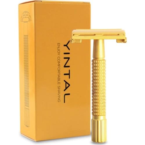 YINTAL Brass Safety Razor Short Handle 8.8 CM Butterfly Open Classic Safety Inimitalbe Rotating handle Shaver 1 Razor 5 Blades
