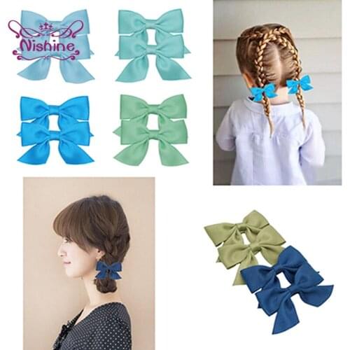 Nishine 2pcs/set 8 CM Candy Color Bowknot Princess Hair Clips Fashion Handmade Bows Infant Hairpins Baby Headwear Birthday Gifts