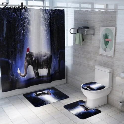 Zeegle 4pcs Bath Mat Set Toilet Shower Curtain Lid Toilet Cover Bath Mat Toilet Decoration Bath Rug Anti-slip Bathroom Floor Rug