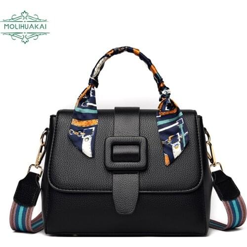 Ladies PU Leather Flip Shoulder Bag Luxury Silk Scarf Decoration Femme Sac A Main Elegant Girl Casual Messenger Bag 2021 Series
